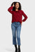 Adelina Deep Red Cowl Neck Ruffled Blouse by AnnaCristy Milano Italian Women's Fashion  Paired with Daniella Jeans