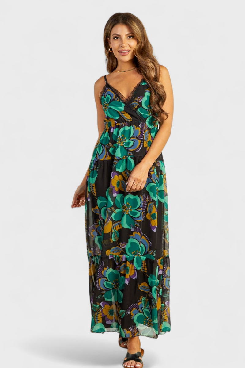 Chiffon Floral Print Tiered Maxi Summer Dress | Italian Dresses