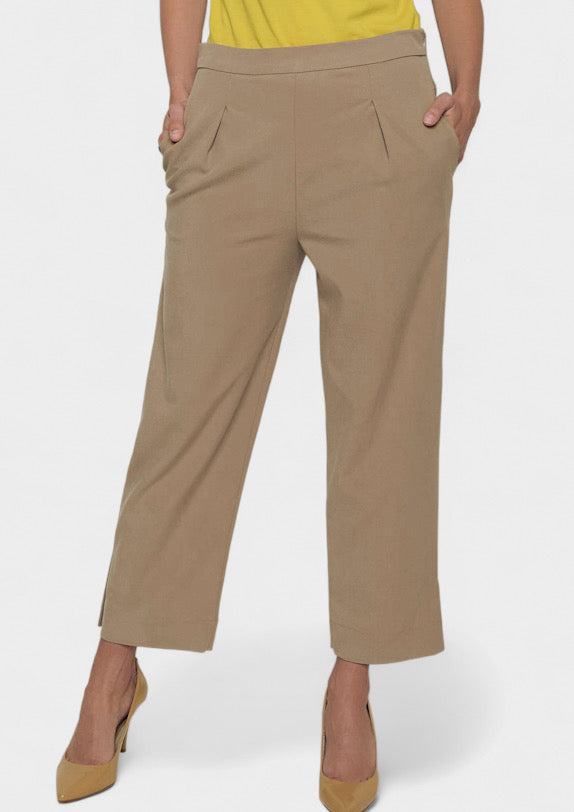 Andrea Pleated Cropped Tencel Pants by Marise Eco Couture Italian Women's Fashion- Front View