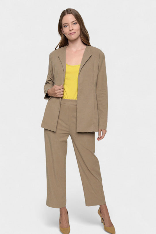 Andrea Pleated Cropped Tencel Pants Paired with Carmella Tan Tie-Front Blazer by Marise Eco Couture Italian Women's Fashion