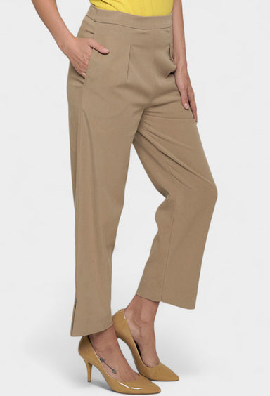 Andrea Pleated Cropped Tencel Pants by Marise Eco Couture Italian Women's Fashion- Side 1 View
