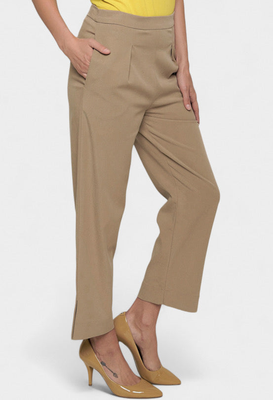 Andrea Pleated Cropped Tencel Pants by Marise Eco Couture Italian Women's Fashion- Side 1 View