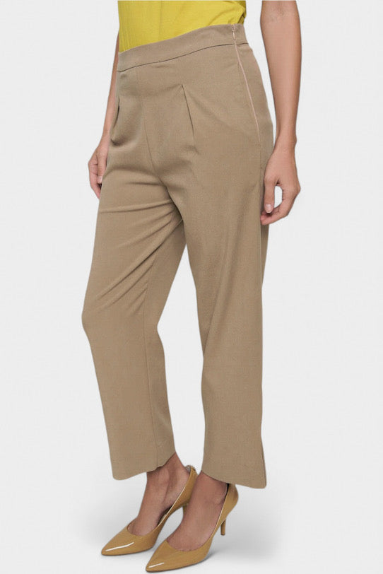 Andrea Pleated Cropped Tencel Pants by Marise Eco Couture Italian Women's Fashion- Side 2 View