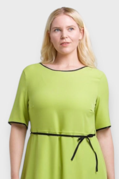 Angelia Plus Size Pistachio Green Ruffled Dress Front View by Oltretempo Italian Women's Fashion