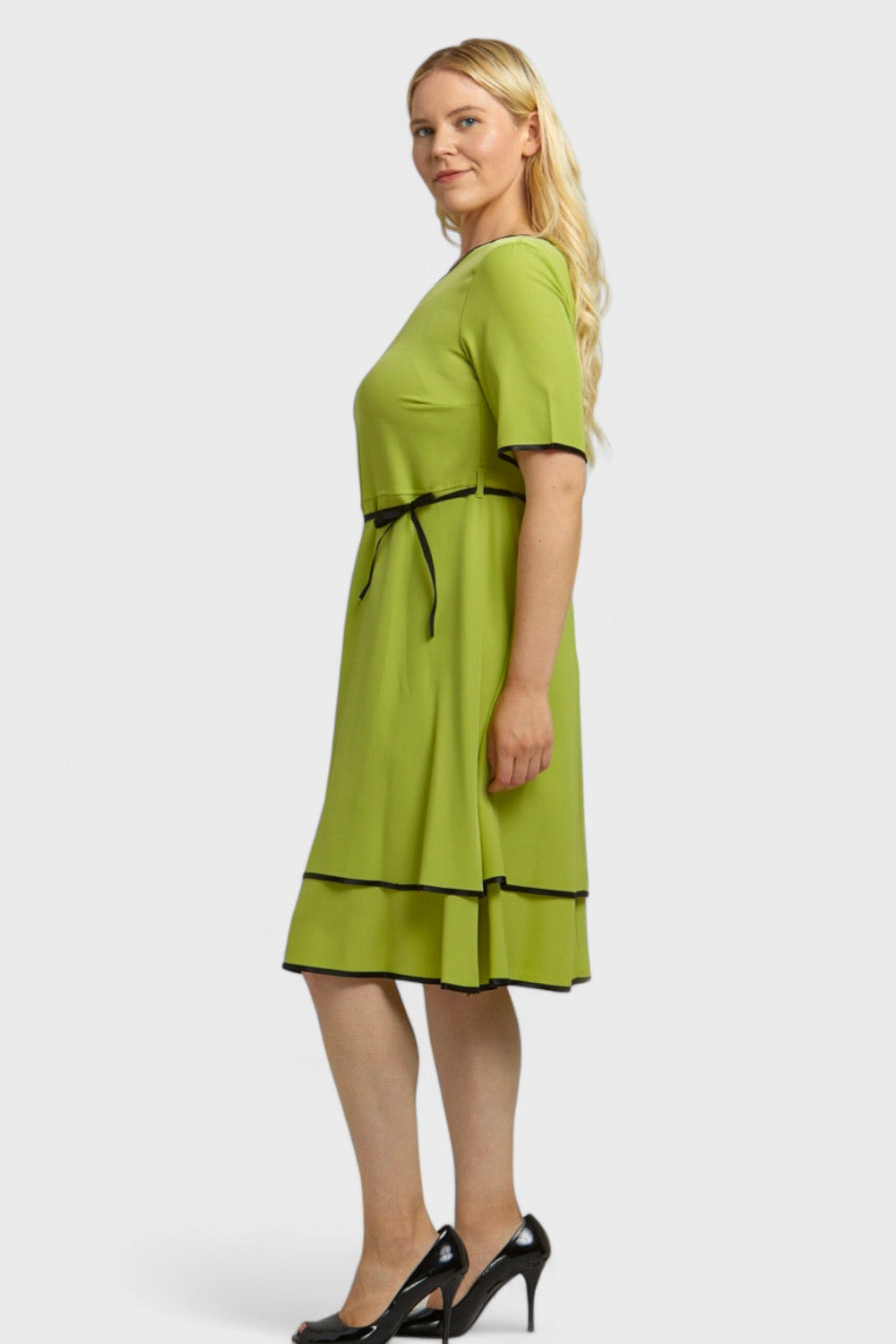Angelia Plus Size Pistachio Green Ruffled Dress by Oltretempo Italian Women's Fashion