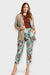 Anna High-Rise Floral Print Satin Trousers by AnnaCristy Milano Italian Women's Clothing Paired with Vera Striped Blazer