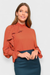 Anna Orange Ruffled Georgette Blouse Top by Sara Sabella Italian Women's Fashion Front View