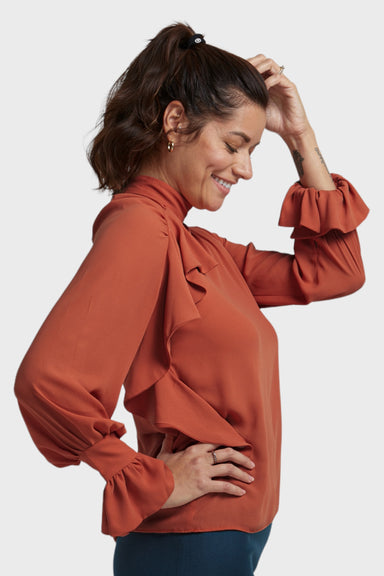 Anna Orange Ruffled Georgette Blouse Top by Sara Sabella Italian Women's Fashion 