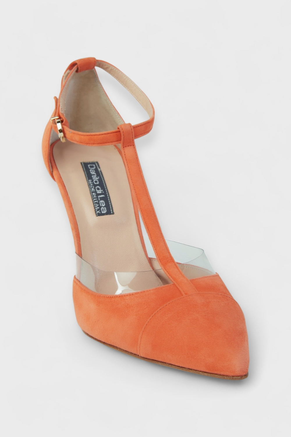 Arancia Orange T-Strap Suede Heels by Danilo di Lea Italian Women's Shoes