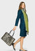 Audrey Blue Marine Jacket & Skirt Suit Set by Sara Sabella Italian Women's Fashion Paired with Abree Silver Damask Tote Bag and Ravenna Silk Scarf