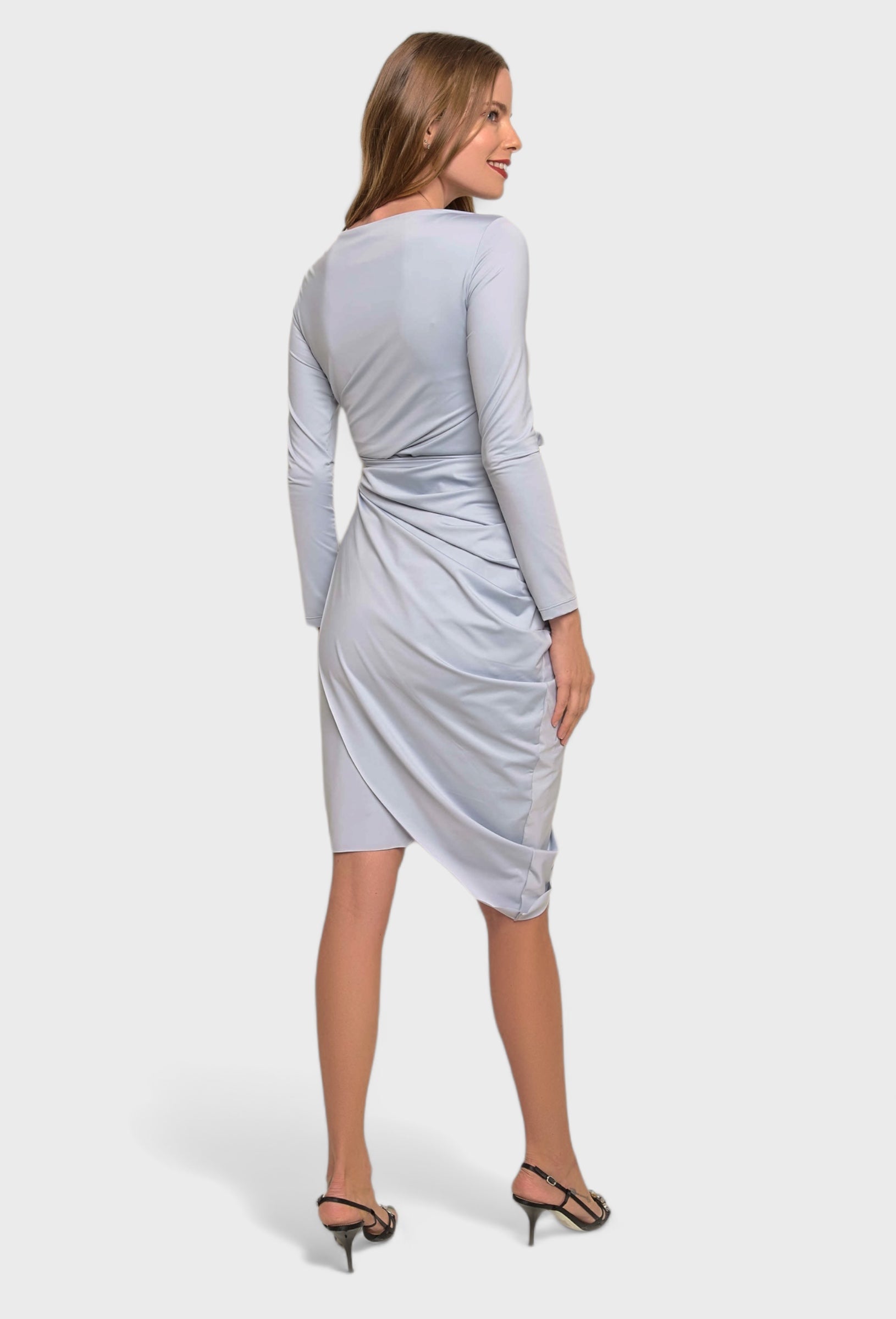 Blue Silver Stretch Jersey Long Sleeves Wrap Dress | Italian Dresses XS / Silver Blue Silver Stretch Jersey Long Sleeves Wrap Dress | Italian Dresses XS / Silver