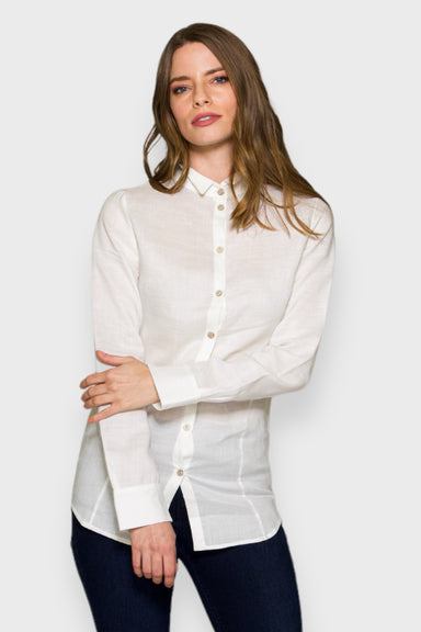 Bella Off White Collared Button Up Long Sleeve Shirt by Marise.Eco.Couture Italian Women's Clothing