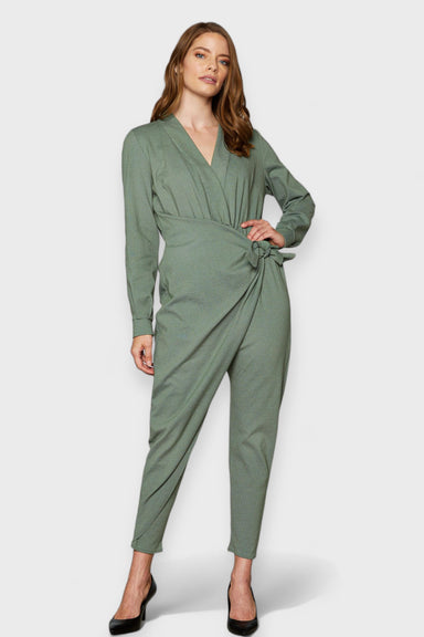 Bellance Olive Cotton Slim Leg Wrap Jumpsuit by Marise.Eco.Couture Italian Women's Clothing