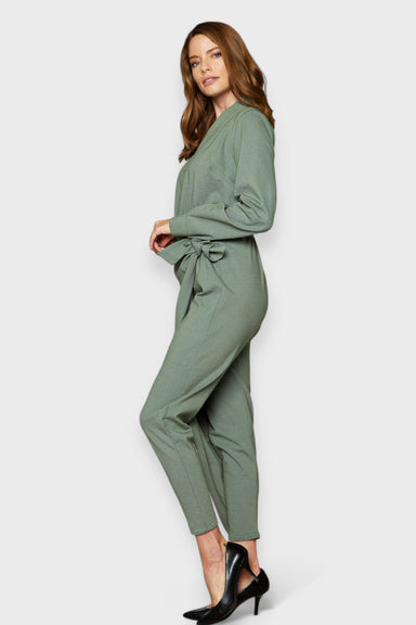 Bellance Olive Cotton Slim Leg Wrap Jumpsuit by Marise.Eco.Couture Italian Women's Clothing