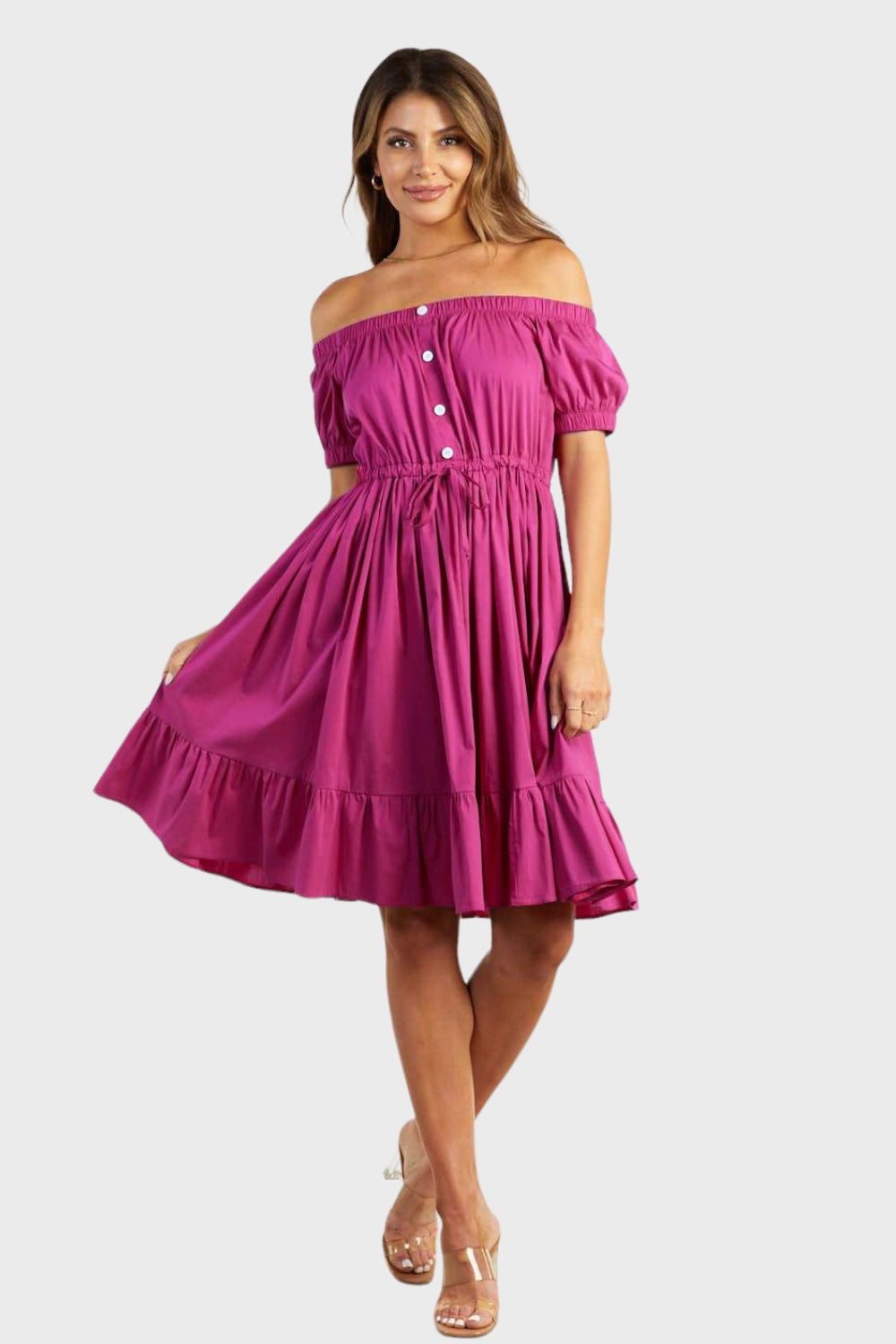 Fuchsia Pink Cotton Off The Shoulder Ruffle Dress| Italian Dresses 42/ US 6 / Pink Fuchsia Pink Cotton Off The Shoulder Ruffle Dress| Italian Dresses 42/ US 6 / Pink