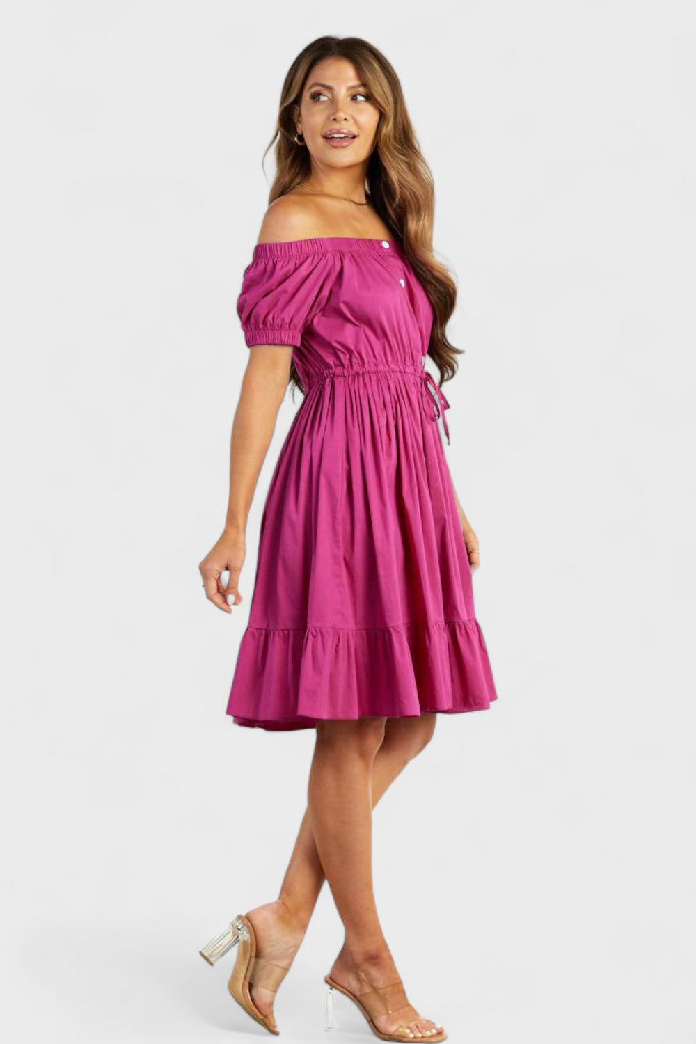 Fuchsia Pink Cotton Off The Shoulder Ruffle Dress| Italian Dresses 48/ US 12 / Pink Fuchsia Pink Cotton Off The Shoulder Ruffle Dress| Italian Dresses 48/ US 12 / Pink