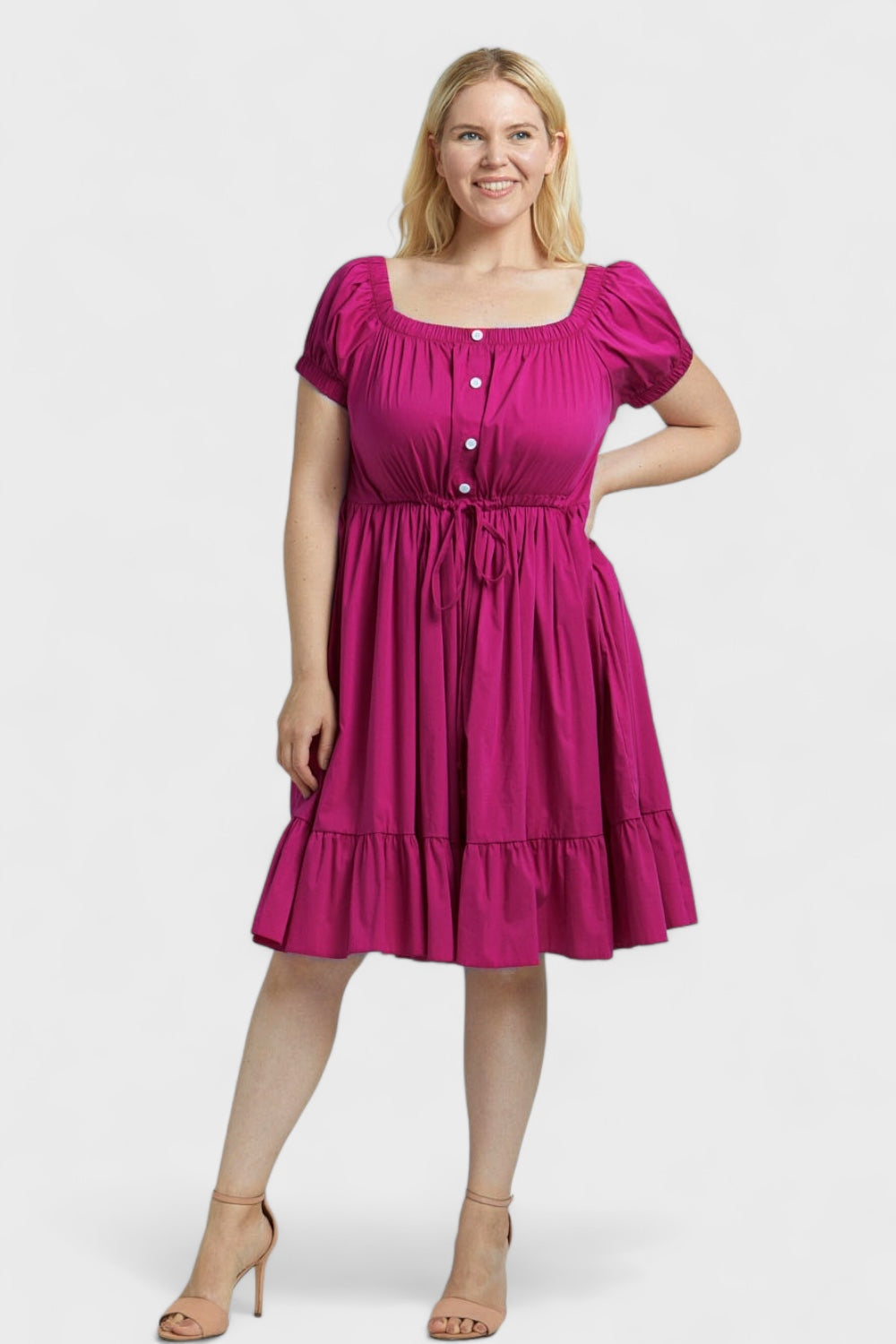 Fuchsia Pink Cotton Off The Shoulder Ruffle Dress| Italian Dresses 48/ US 12 / Pink Fuchsia Pink Cotton Off The Shoulder Ruffle Dress| Italian Dresses 48/ US 12 / Pink