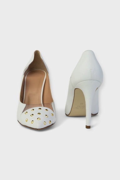 Bianca Gold Studded White Leather Pumps by Danilo di Lea Italian Women's Shoes