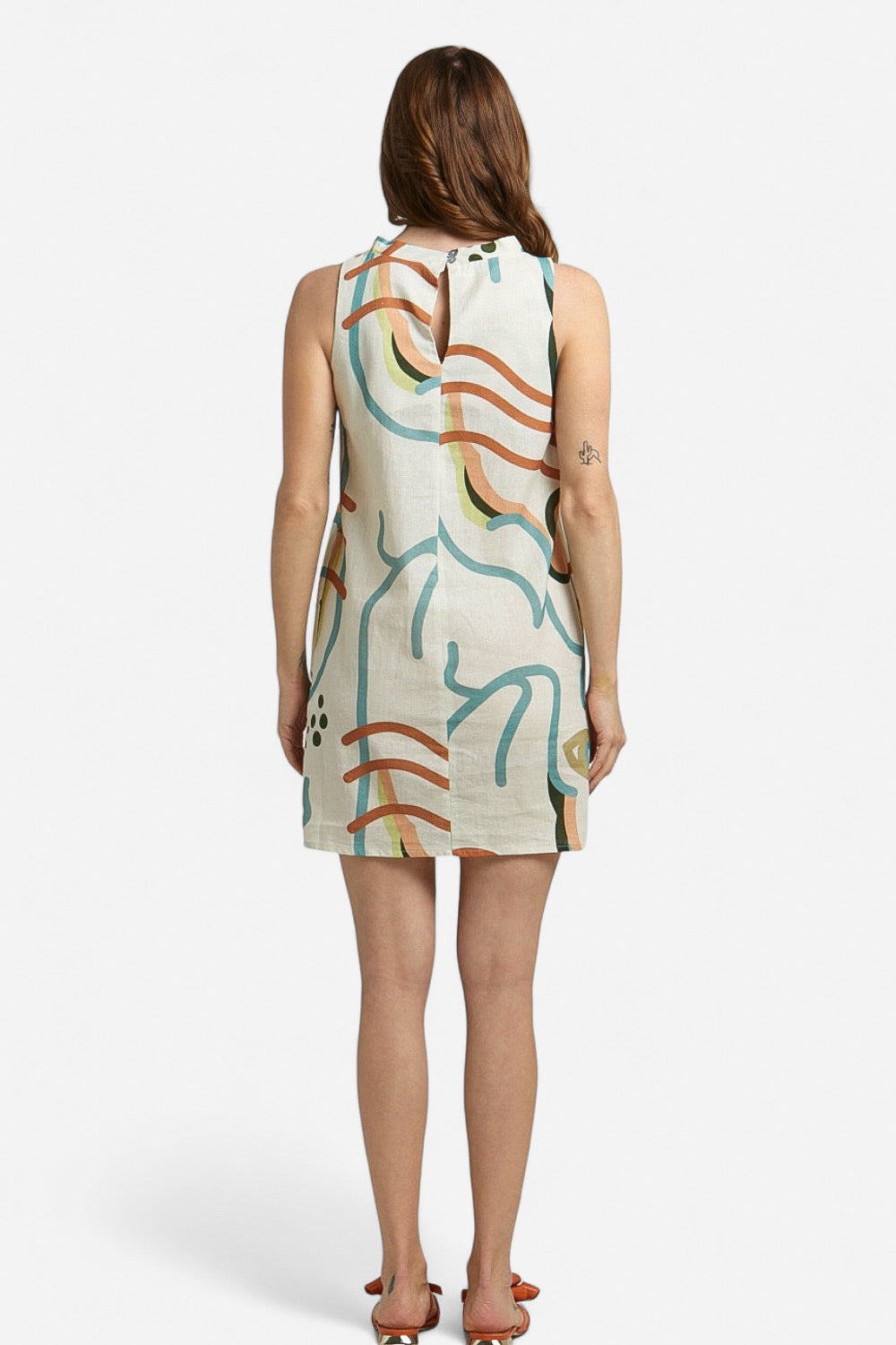 Abstract Geo Print Sleeveless Linen Shift Mini Dress | Italian Dresses X-Small Abstract Geo Print Sleeveless Linen Shift Mini Dress | Italian Dresses X-Small