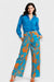 Capri Blue Ruched Button Up Cotton Blouse Paired with Capri Cotton Palazzo Pants