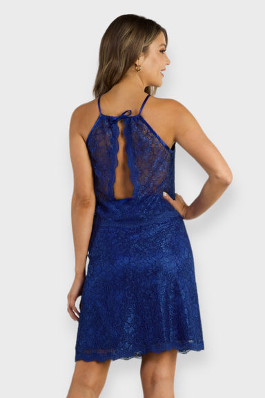 Royal Blue Lace Halter Top & Skirt Two-Piece Set by Sara Sabella Italian Women's Clothing