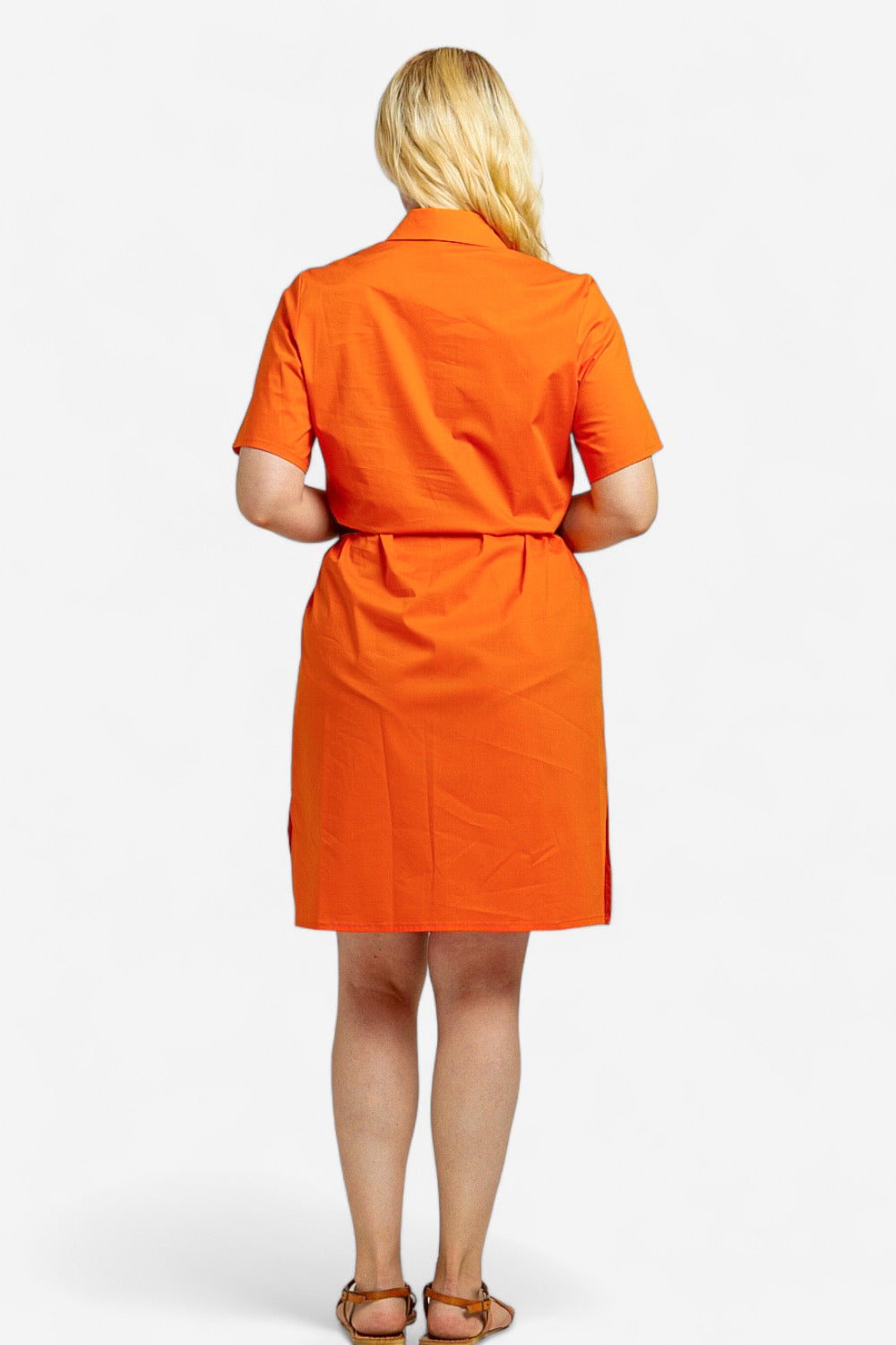 Carolina Plus Size Orange Cotton Utility Shirt Dress by Oltretempo Italian Women's Fashion