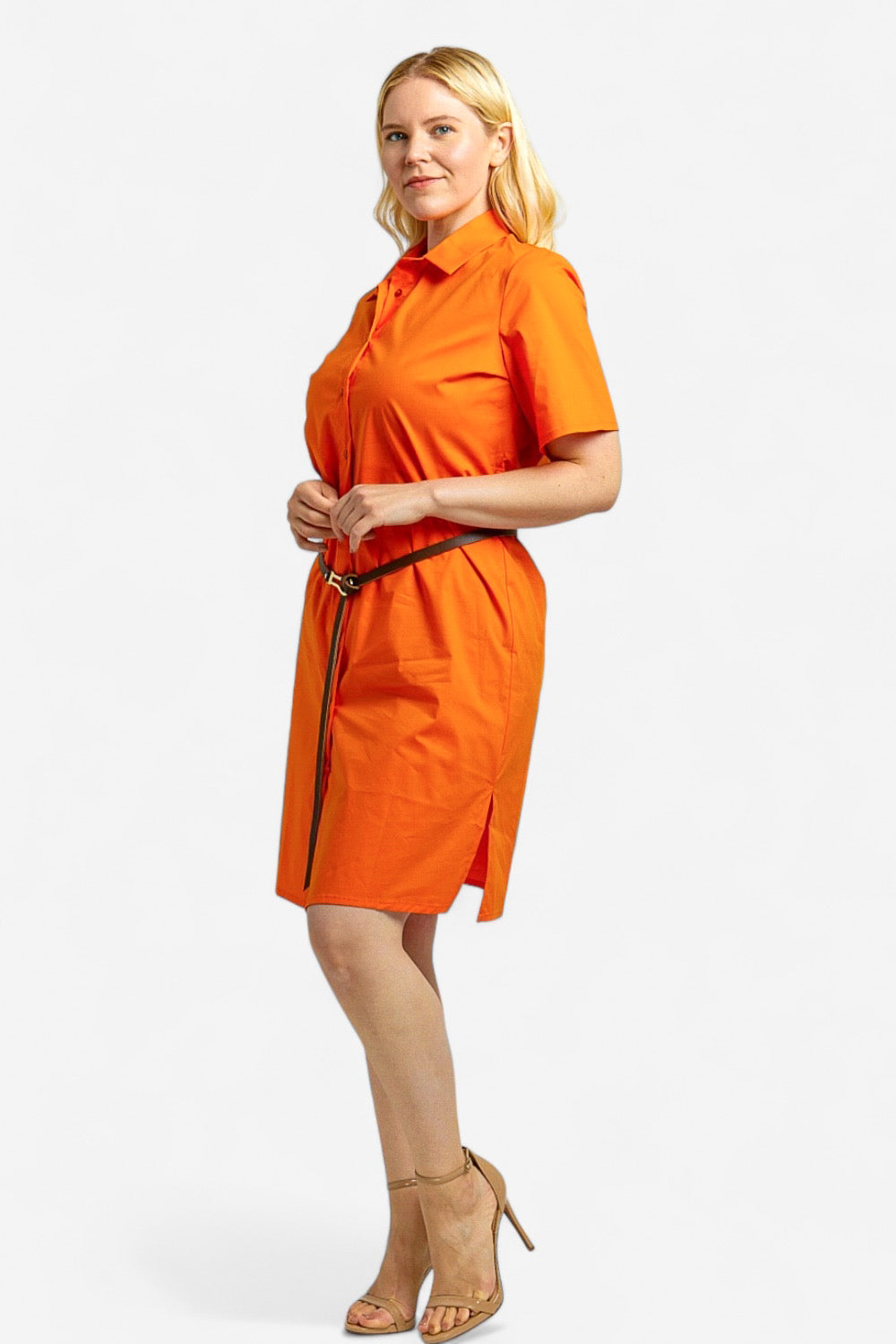 Carolina Plus Size Orange Cotton Utility Shirt Dress by Oltretempo Italian Women's Fashion
