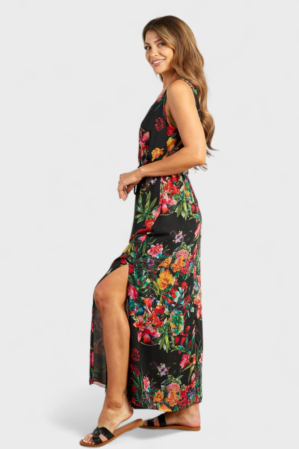 Cassi Floral Print Thigh Split Maxi Dress by Sara Sabella Italian Women's Fashion