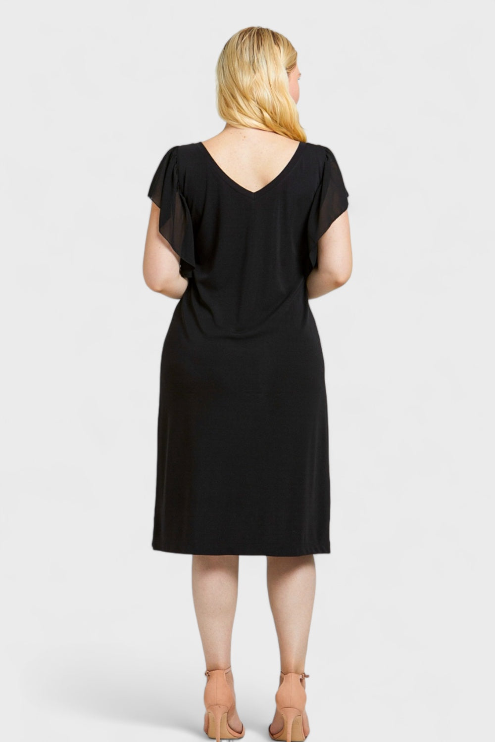 Cella Plus Size Black Ruffled Sleeves Jersey Dress by Sara Sabella Italian Women's Fashion