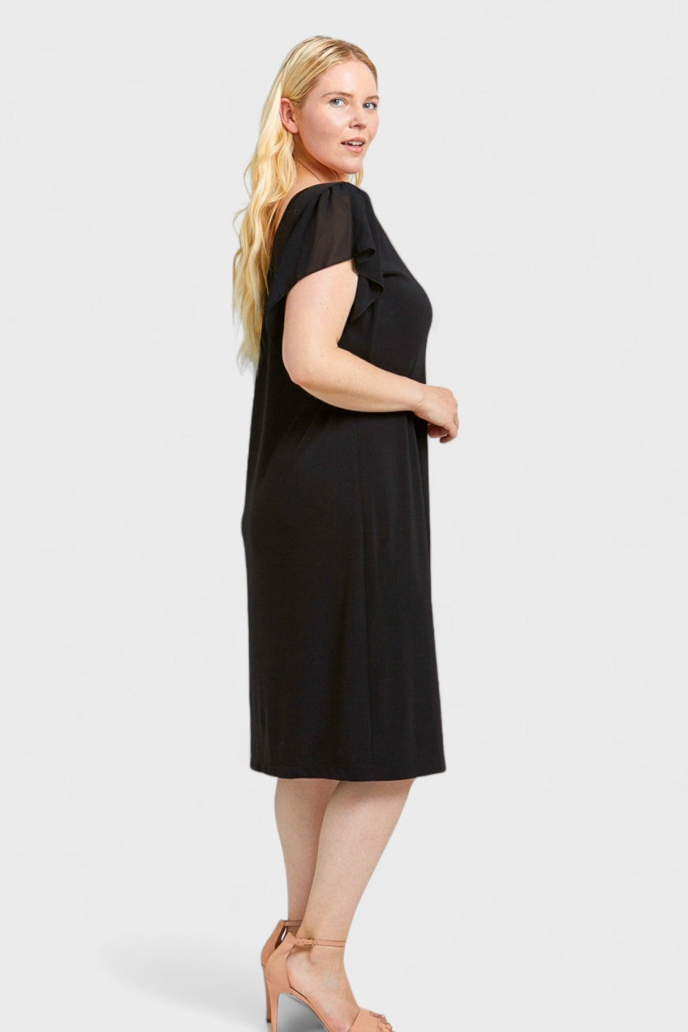 Plus Size Black Ruffled Sleeves Jersey Dress | Italian Dresses 56/ US 20 / Black Plus Size Black Ruffled Sleeves Jersey Dress | Italian Dresses 56/ US 20 / Black