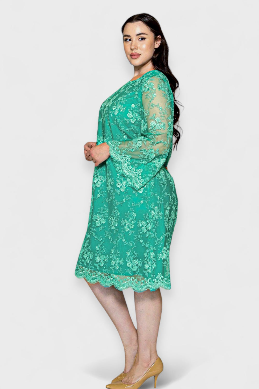 Elena Turquoise Lace Bell Sleeve Dress Elena Turquoise Lace Bell Sleeve Dress