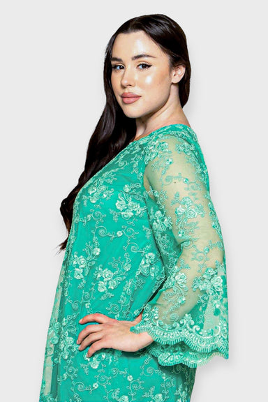 Plus-Size Turquoise Lace Bell Sleeve Formal Dress| Italian Dresses 50/ US 14 / Green Plus-Size Turquoise Lace Bell Sleeve Formal Dress| Italian Dresses 50/ US 14 / Green