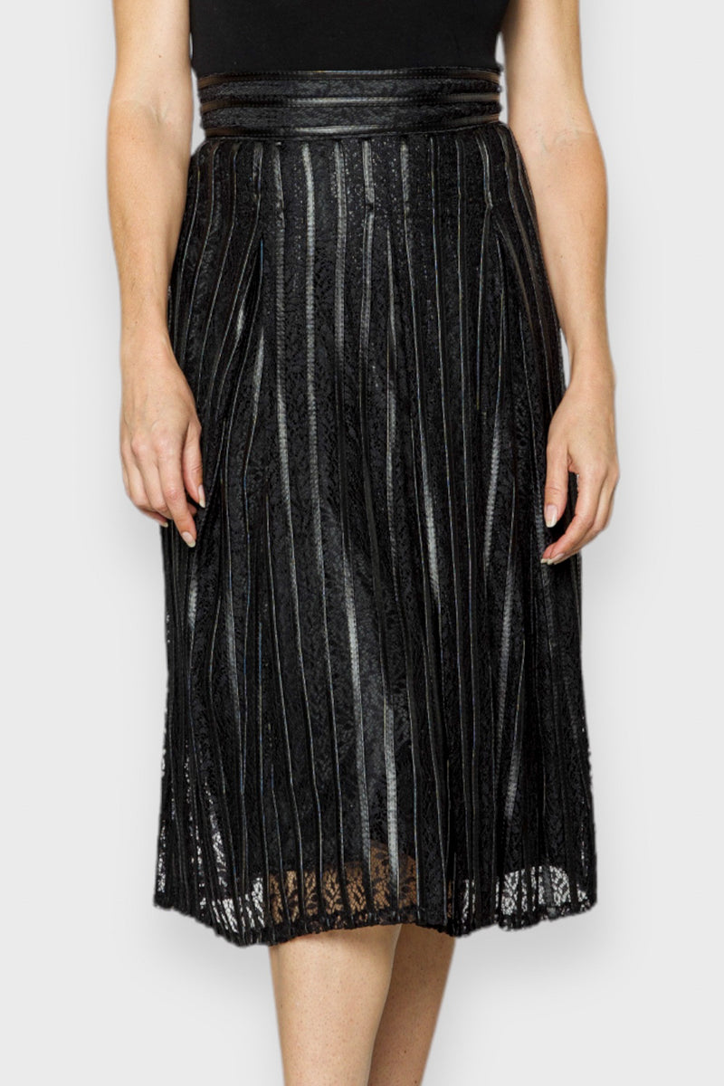 Black Lace & Leather Pleated Midi Skirt | Italian Clothing — Shops
