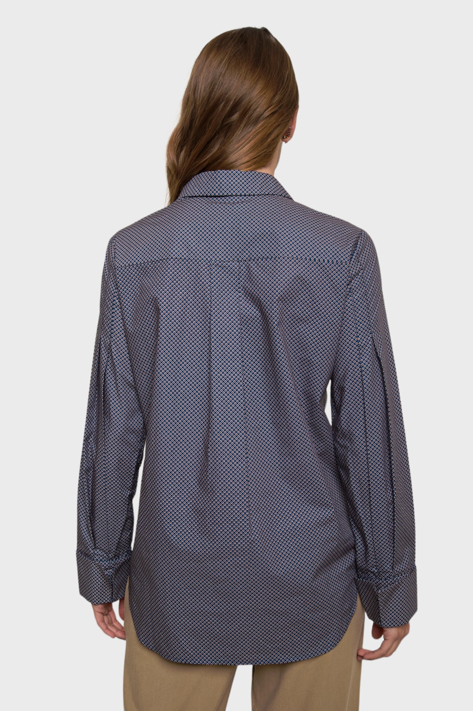Eva Half-Button Up Polka-Dot Long Sleeve Cotton Shirt  Women's by Marise.Eco.Couture, made in Italy