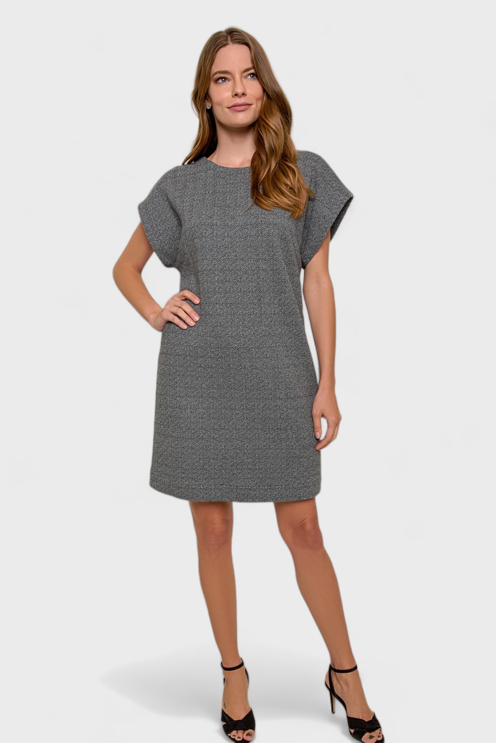 Raglan Sleeve Zigzag Pattern Cotton Shift Dress| Italian Dresses S / Gray Raglan Sleeve Zigzag Pattern Cotton Shift Dress| Italian Dresses S / Gray