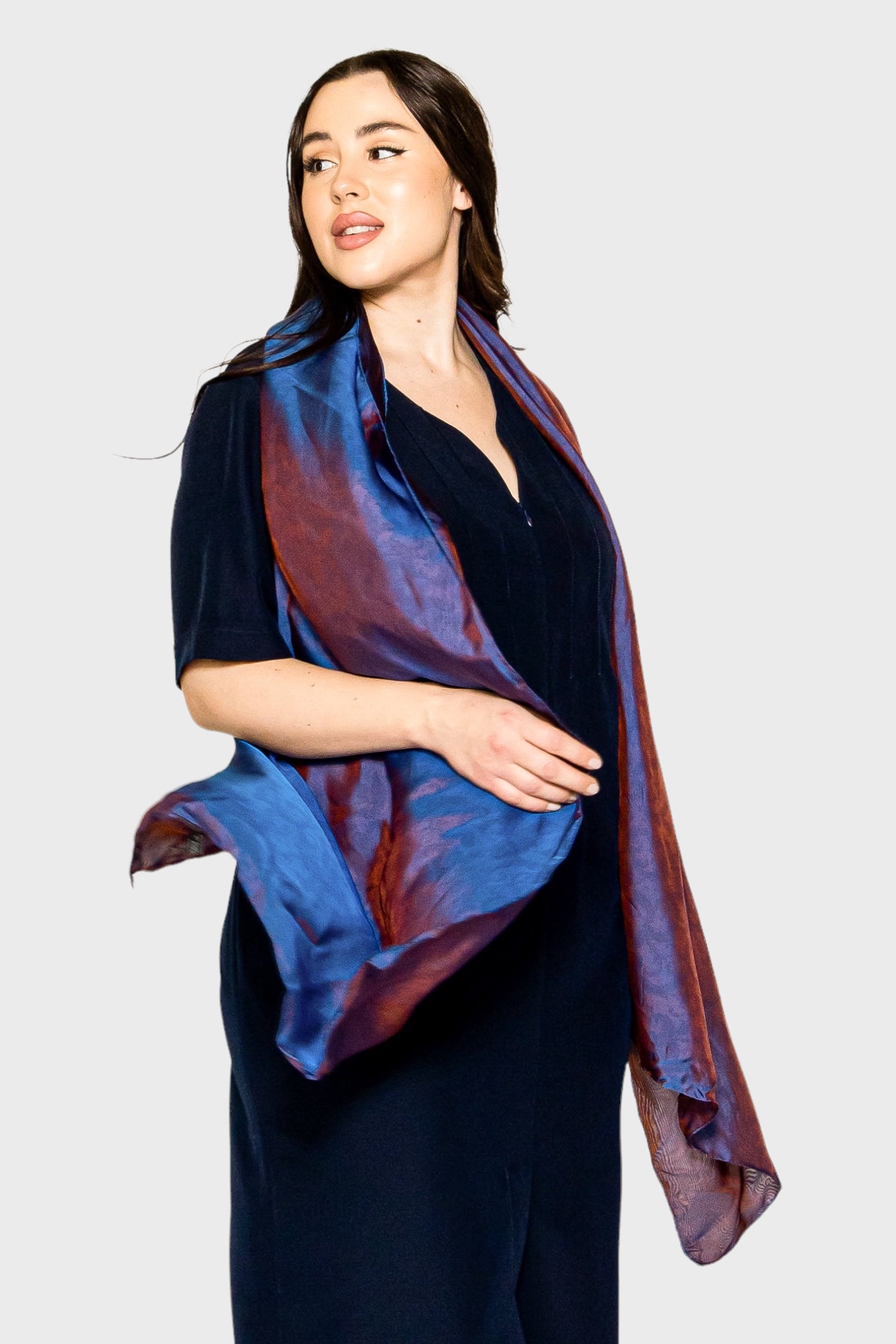 Gabriella Plus-Size Navy Blue Midi Dress Paired with Murano Silk Scarf