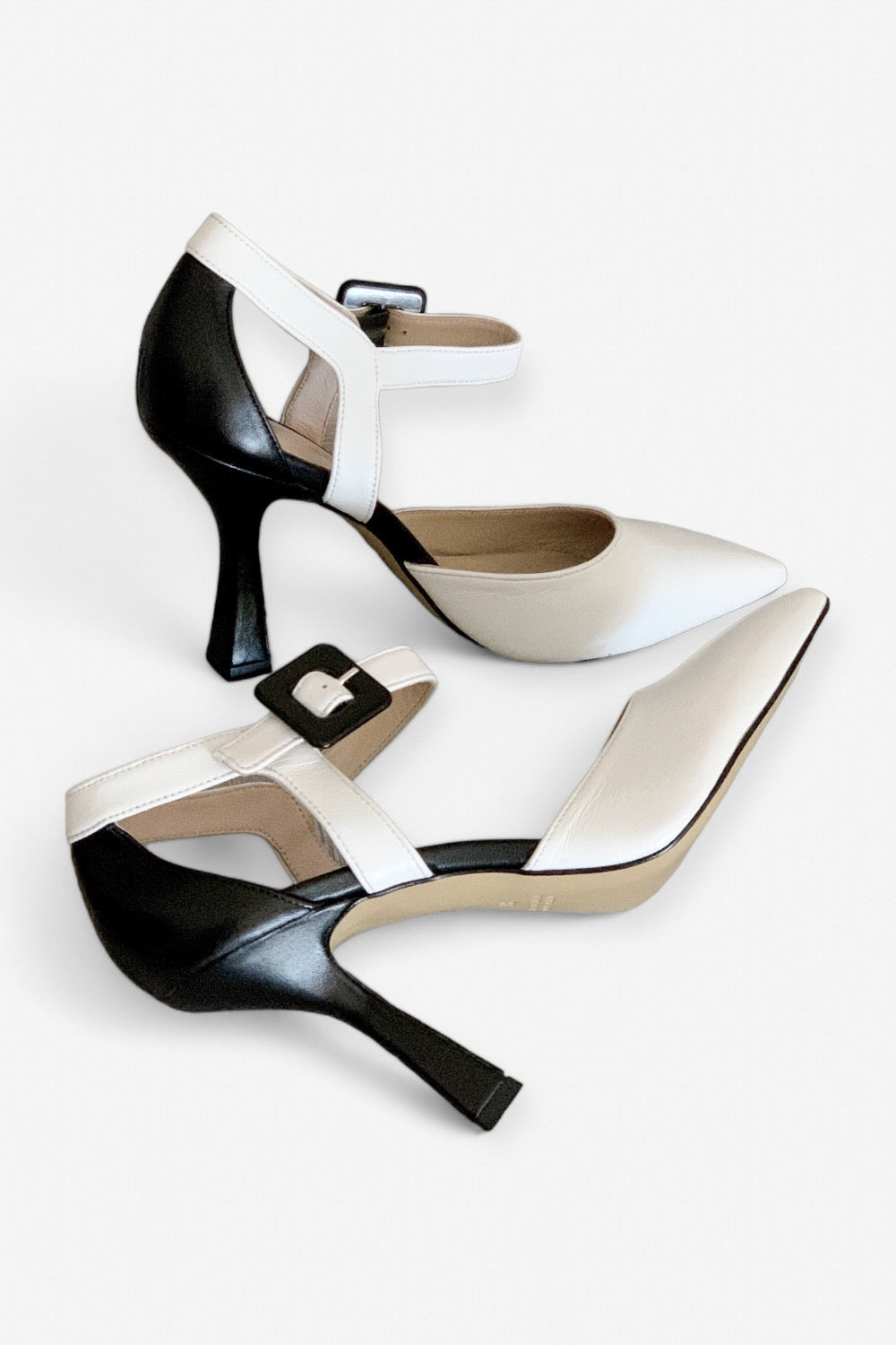 Gatsby Black & White Ankle Strap Pumps by Marco Cinosi Italian Women's Shoes