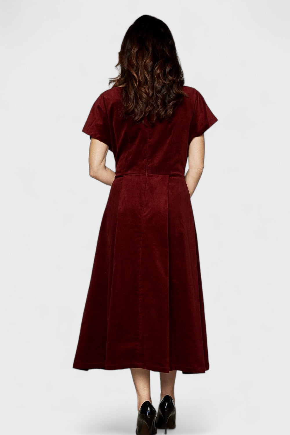Burgundy Micro Cord Cotton Midi Cocktail Dress| Italian Dresses Medium / Red Burgundy Micro Cord Cotton Midi Cocktail Dress| Italian Dresses Medium / Red