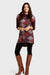 Geometric Burgundy Printed Tunic Top by Annare Italian Women's Fashion Paired with Brandy Caramel Knee High Boots