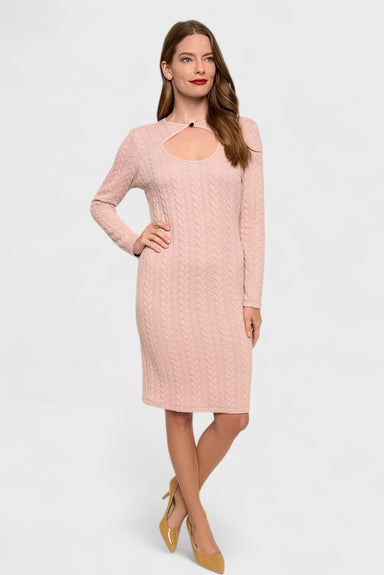 Isabel Braid Cable-Knit Rose Pink Sweater Dress by Christine Bi Italian Women's Fashion