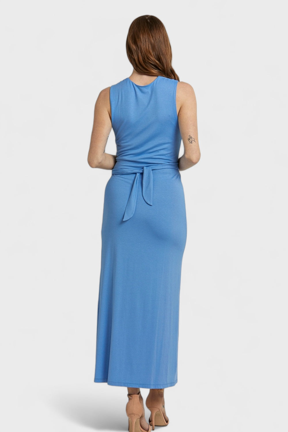 Blue Tie Waist Maxi Dress in Organic Viscose | Italian Dresses S / Red Blue Tie Waist Maxi Dress in Organic Viscose | Italian Dresses S / Red
