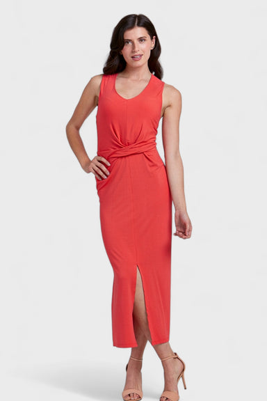 Isabella Red Tie Waist Maxi Dress by Marise.Eco.Couture Italian Women's Fashion