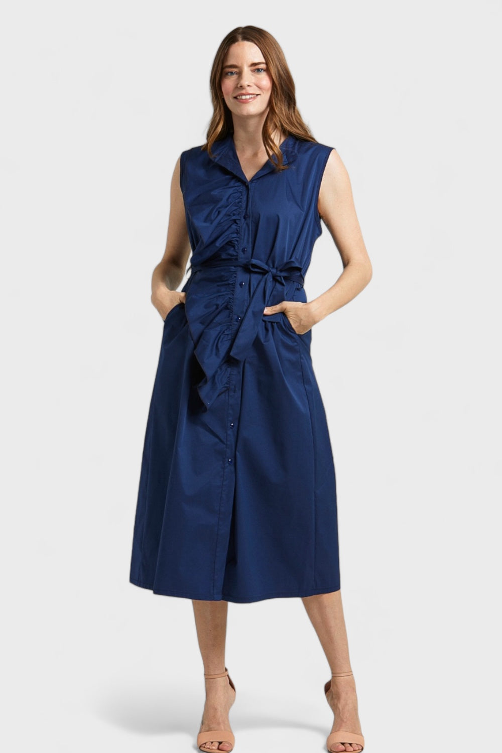 Lauren Navy Blue Ruffled Shirt Dress in Cotton | Italian Dresses Small Lauren Navy Blue Ruffled Shirt Dress in Cotton | Italian Dresses Small