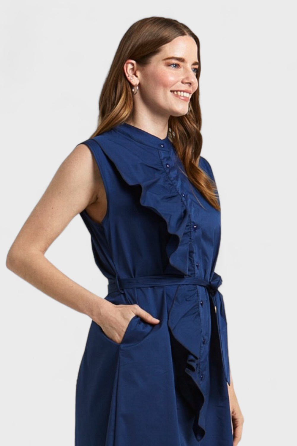 Lauren Navy Blue Ruffled Shirt Dress in Cotton | Italian Dresses Shops From Italy Lauren Navy Blue Ruffled Shirt Dress in Cotton | Italian Dresses Shops From Italy