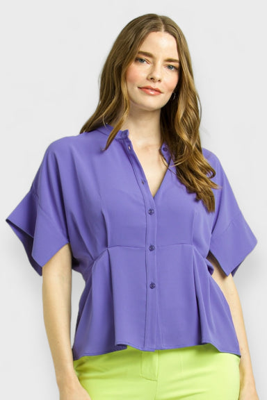 Lilac Short Sleeves Peplum Blouse Top by Enhle Italian Women's Clothing