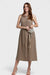 Lisa Taupe Belted Linen Midi Dress With Brooch by Eliani Italian Women's Fashion