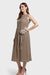 Lisa Taupe Belted Linen Midi Dress With Brooch by Eliani Italian Women's Fashion