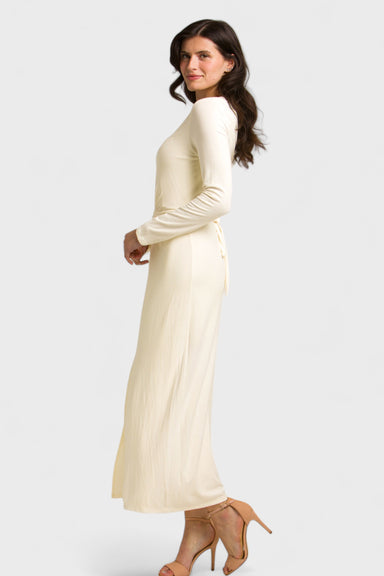 Mara Ivory Belted Bamboo Maxi Dress by Marise.Eco.Couture Italian Women's Fashion