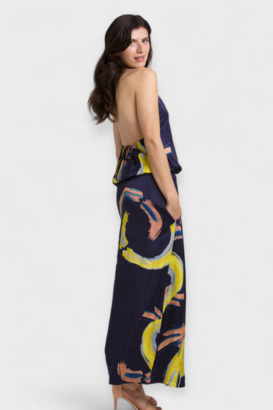 Navy Blue Halter Maxi Dress in a Beautiful Pattern | Italian Dresses X-Small Navy Blue Halter Maxi Dress in a Beautiful Pattern | Italian Dresses X-Small