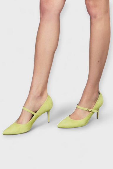 Mary Jane Green Suede Pumps on Model by Danilo di Lea Italian Women's Shoes